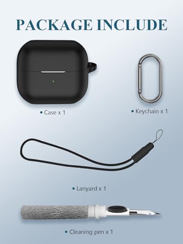 WUNIAK Case for Samsung Galaxy Buds 3/Buds 3 Pro AI True Wireless Bluetooth Earbuds, Soft Silicone Protective Portable Scratch Shock Resistant Shell with Cleaner Kit & Carabiner & Lanyard，Black - Image 2