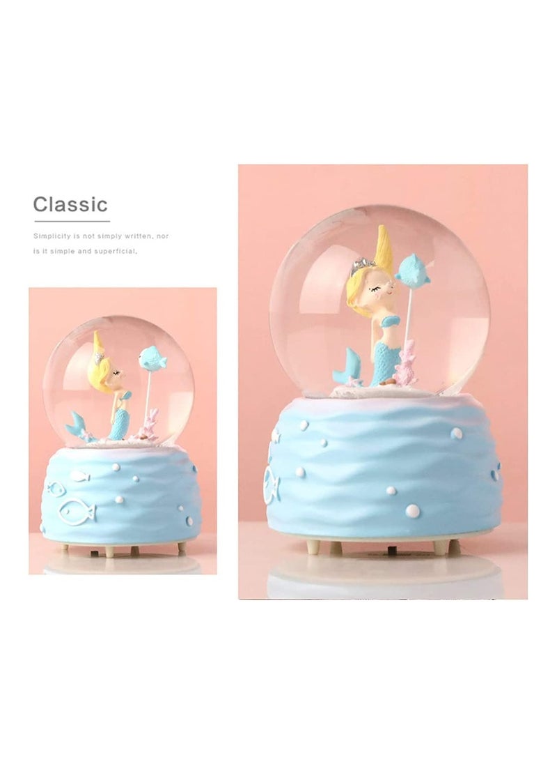 Generic Sparkling Mermaid Snow Globe with Music LED Lights Perfect Gift for Kids Room Birthday Collectibles Decoration Blue  - Image 4