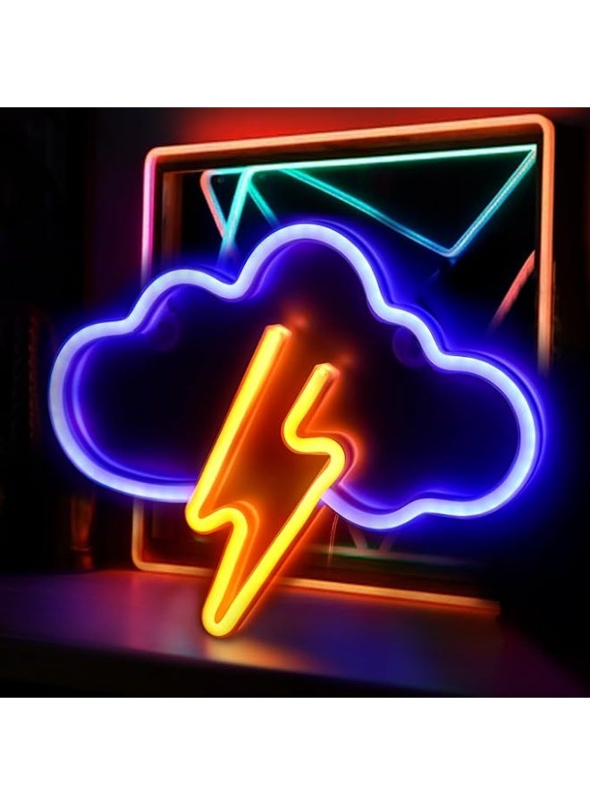 مصباح نيون بشكل سحابة وبرق – إضاءة ليلية بقياس 29×24 سم، يعمل بالبطارية أو USB، ديكور جداري لغرف الألعاب أو الأطفال  - Image 2
