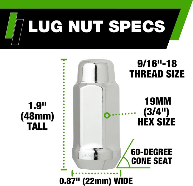 DPAccessories 32 Chrome Closed End XL Bulge Acorn Lug Nuts - Image 2