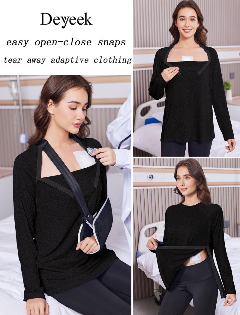 Deyeek Post Shoulder Surgery Shirts for Women Full Tear Away 2 Side Snaps After Rotator Cuff Chemo Port Adaptive Clothing - Image 2