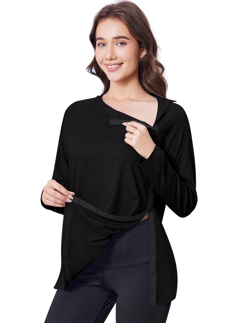 Deyeek Post Shoulder Surgery Shirts for Women Full Tear Away 2 Side Snaps After Rotator Cuff Chemo Port Adaptive Clothing - Image 1