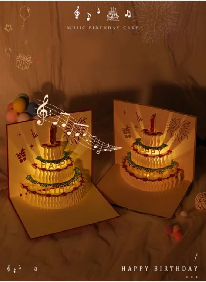 Generic Music candle cake 3D greeting card,3D Pop-Up Card with Music and Lighting Design Greeting Card for Birthday, Sturdy and Solid Cardstock Gift Card with Envelope and Thank You Card (Red color)  - Image 1