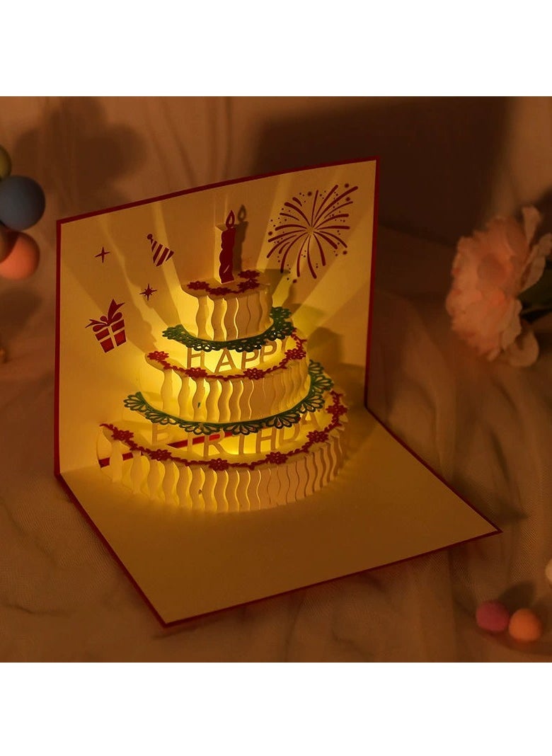 Generic Music candle cake 3D greeting card,3D Pop-Up Card with Music and Lighting Design Greeting Card for Birthday, Sturdy and Solid Cardstock Gift Card with Envelope and Thank You Card (Red color)  - Image 3