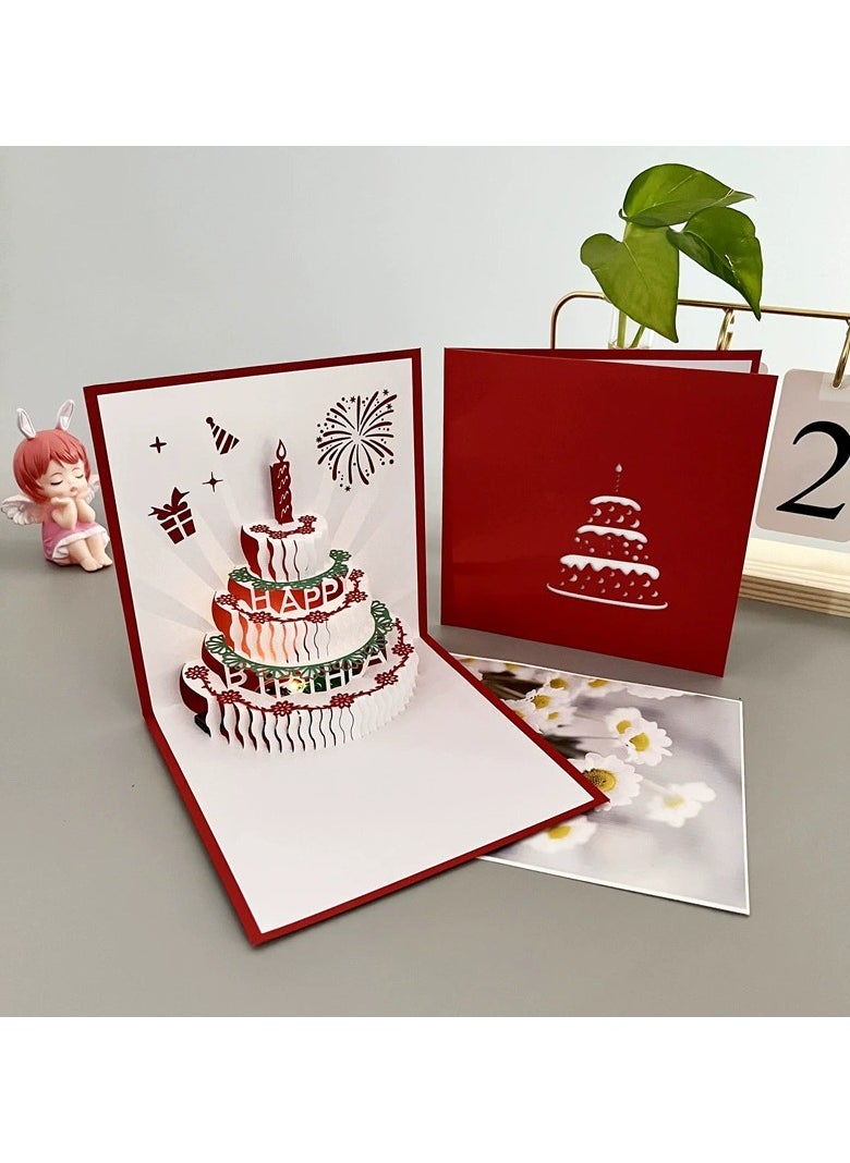 Generic Music candle cake 3D greeting card,3D Pop-Up Card with Music and Lighting Design Greeting Card for Birthday, Sturdy and Solid Cardstock Gift Card with Envelope and Thank You Card (Red color)  - Image 4