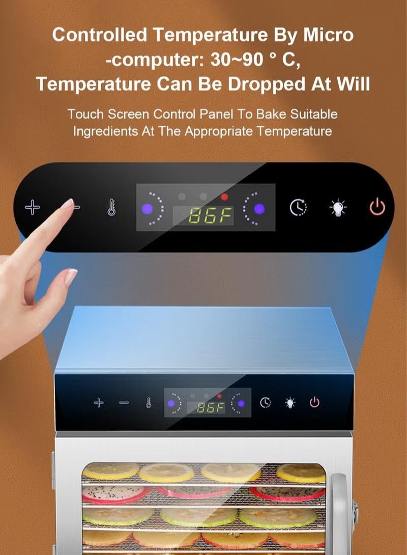 شو وو مجفف طعام فواكه احترافي مكون من 6 طبقات، مجفف هواء من الفولاذ المقاوم للصدأ للأطعمة والفواكه ولحوم الحيوانات الأليفة، مجفف كهربائي - Image 5