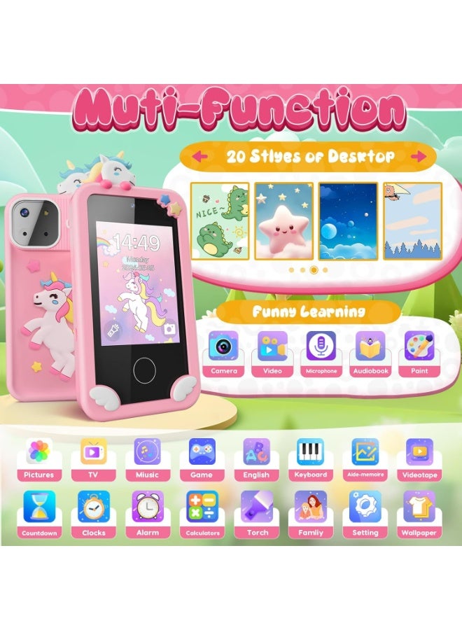 أوزيغالور ألعاب هواتف ذكية للأطفال للفتيات، ألعاب هواتف ذكية صغيرة مزودة بشاشة لمس مقاس 2.8 بوصة و 16 لعبة تعليمية ومشغل موسيقى وبطاقة SD سعة 32 جيجابايت - Image 2