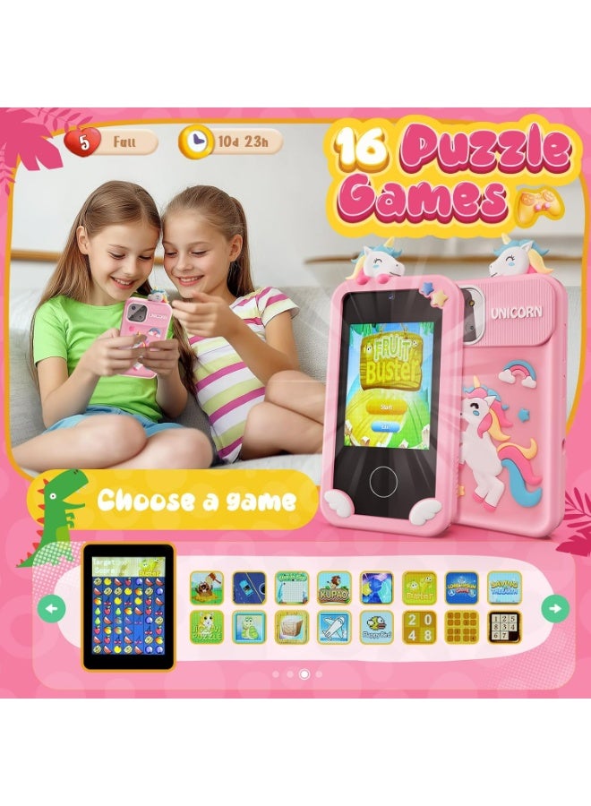 أوزيغالور ألعاب هواتف ذكية للأطفال للفتيات، ألعاب هواتف ذكية صغيرة مزودة بشاشة لمس مقاس 2.8 بوصة و 16 لعبة تعليمية ومشغل موسيقى وبطاقة SD سعة 32 جيجابايت - Image 4