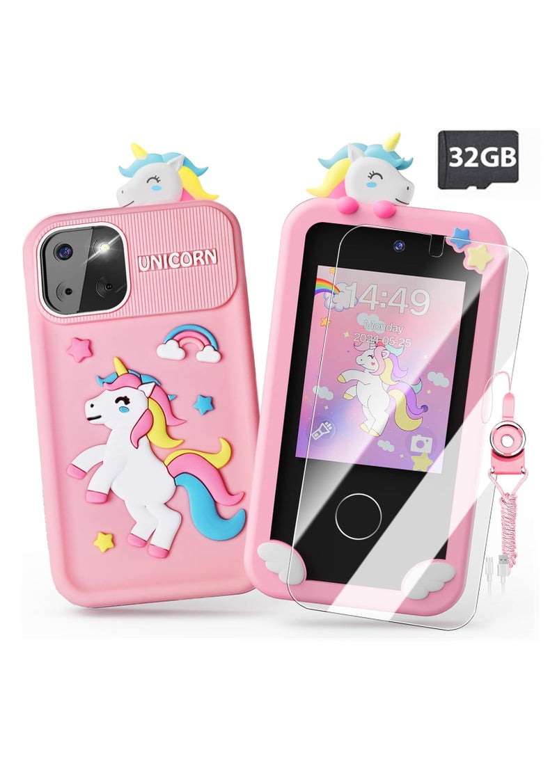 أوزيغالور ألعاب هواتف ذكية للأطفال للفتيات، ألعاب هواتف ذكية صغيرة مزودة بشاشة لمس مقاس 2.8 بوصة و 16 لعبة تعليمية ومشغل موسيقى وبطاقة SD سعة 32 جيجابايت - Image 1