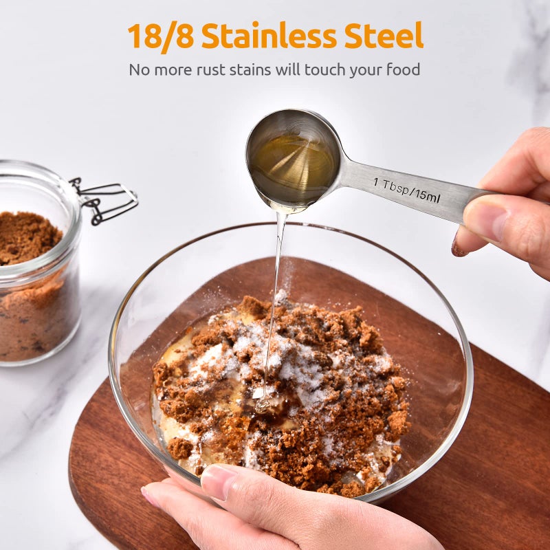 U-Taste Measuring Spoons: U-Taste 18/8 Stainless Steel Measuring Spoons Set of 6 Piece: 1/8 tsp, 1/4 tsp, 1/2 tsp, 1 tsp, 1/2 tbsp & 1 tbsp Dry and Liquid Ingredients - Image 3