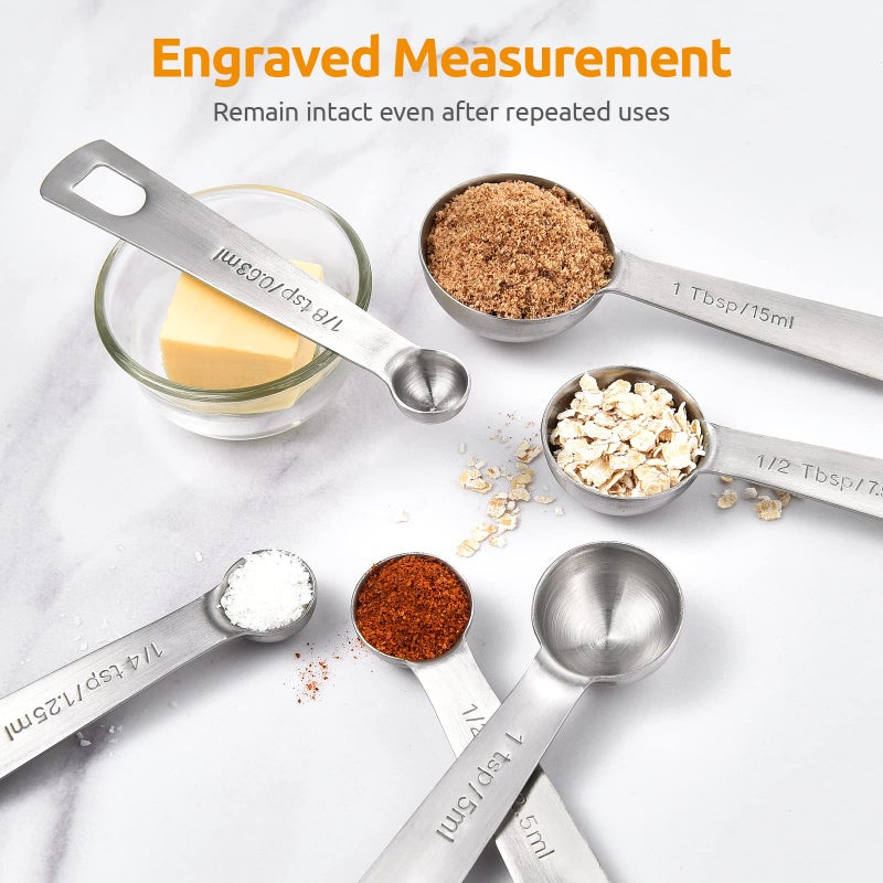 U-Taste Measuring Spoons: U-Taste 18/8 Stainless Steel Measuring Spoons Set of 6 Piece: 1/8 tsp, 1/4 tsp, 1/2 tsp, 1 tsp, 1/2 tbsp & 1 tbsp Dry and Liquid Ingredients - Image 4