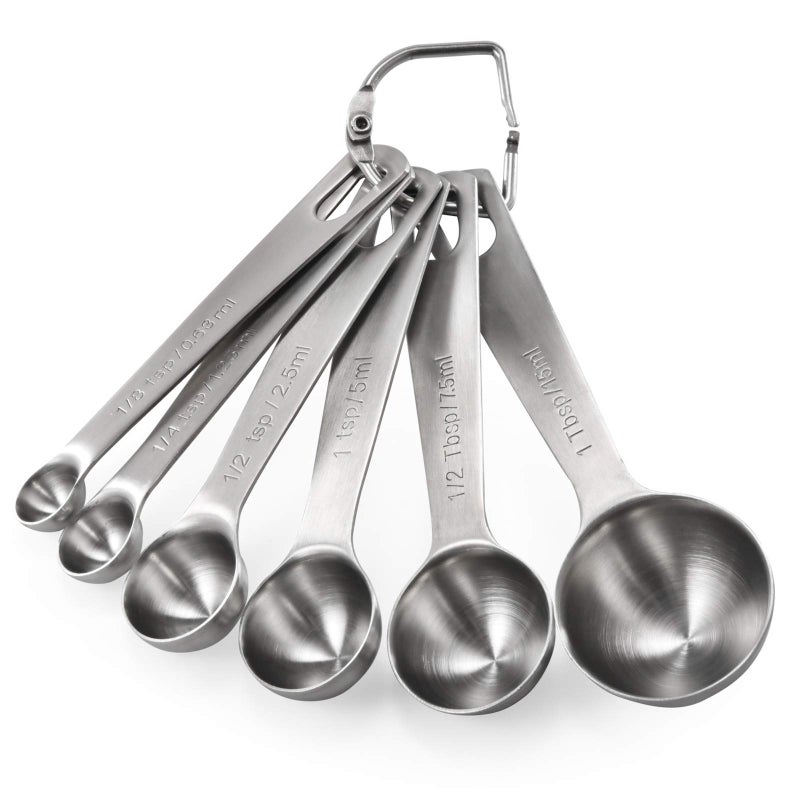 U-Taste Measuring Spoons: U-Taste 18/8 Stainless Steel Measuring Spoons Set of 6 Piece: 1/8 tsp, 1/4 tsp, 1/2 tsp, 1 tsp, 1/2 tbsp & 1 tbsp Dry and Liquid Ingredients - Image 1