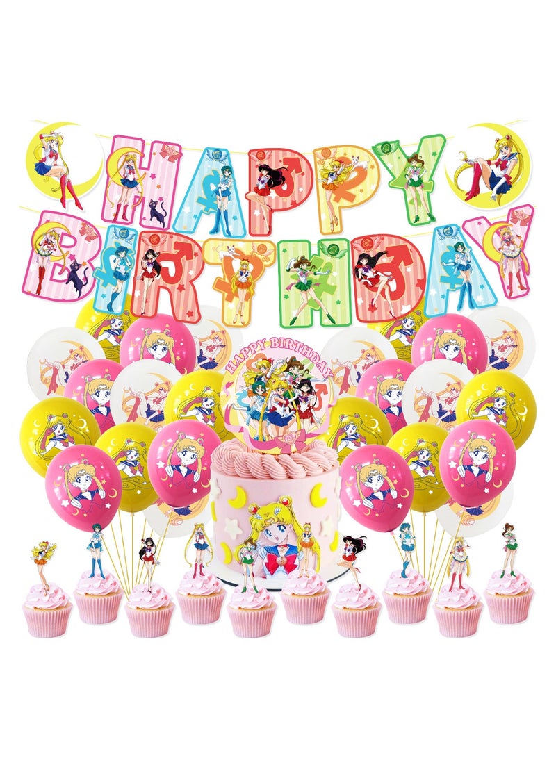 general Birthday party decorations, including birthday banners, table centerpieces, cake decorations, cartoon themed latex balloons for kids fans birthday party supplies - Image 1