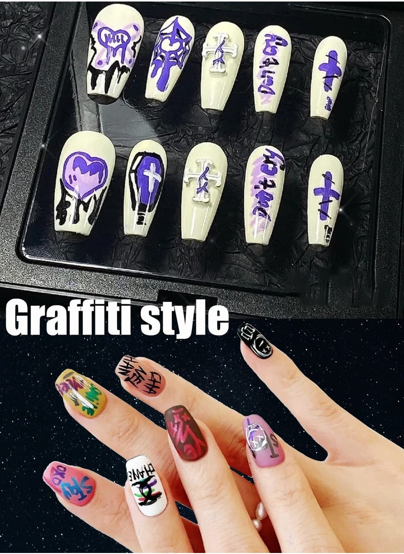 Generic - 10 Pcs Double-ended Nail Art Pens, Nail Art 3D Painted Pen Graffiti Pen for DIY Nail Art Nail Design Manicure Tools - Image 1
