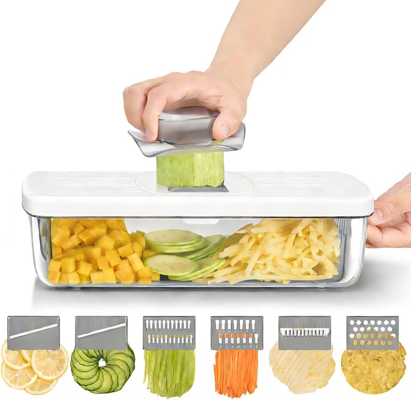 Badelite 6-in-1 Vegetable Chopper Mandoline Slicer with 6 Blades & Container, Onion Cutter Dicer, Kitchen Gadgets & Essentials for Food Prep - Image 1