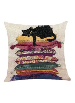 NIBEMINENT Cat Printed Cushion Cover Beige/Black/Pink 15x15x3cm 