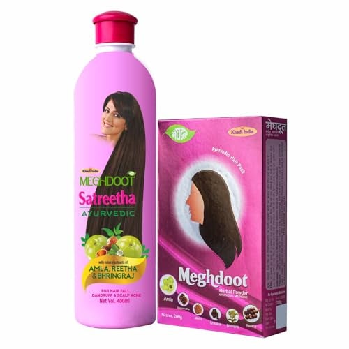 Meghdoot Ayurvedic Combo Pack of Satreetha Shampoo 400ml + Herbal Powder 200grm for Complete Hair Care, Dandruff Control, Scalp Cleansing Solution, Combo Pack of 2 - Image 1