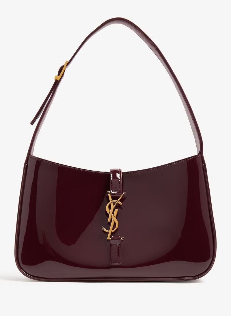 YSL Le 5 À 7 Women's Patent Leather Hobo Shoulder Bag with YSL Hook – Glossy Wine Red