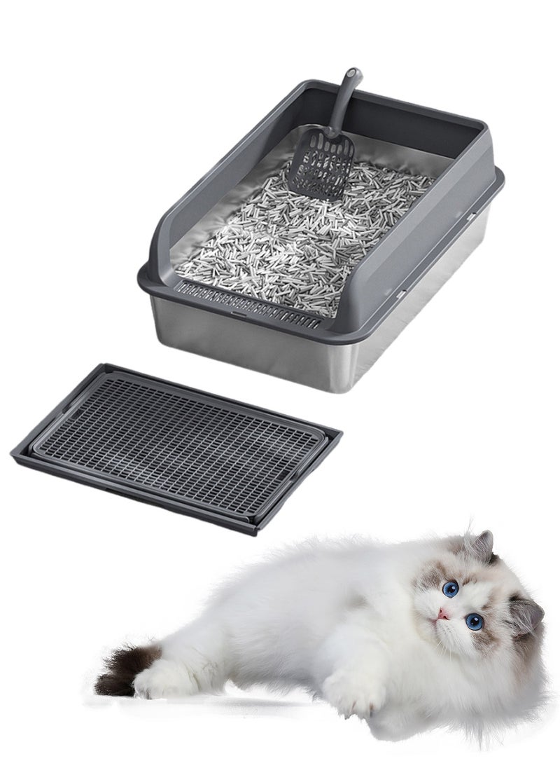 Kidle Creative Stainless Steel Pet Cat Litter Box Large Capacity Metal Cat Litter Tray With High Wall 50*35*15cm  - Image 1