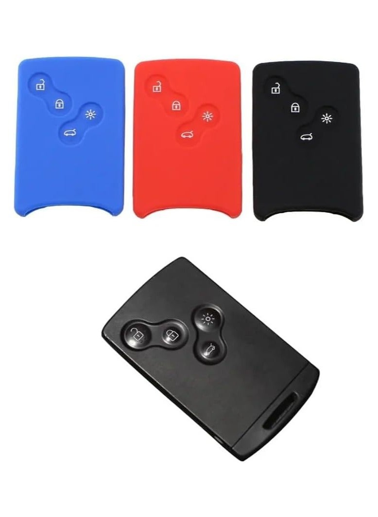 بيعتكلها غطاء حماية لمفتاح السيارة من مطاط السيليكون بأربعة أزرار متوافق مع بطاقة Renault Clio Logan Megane 2 3 Koleos Scenic Card (أسود) - Image 3