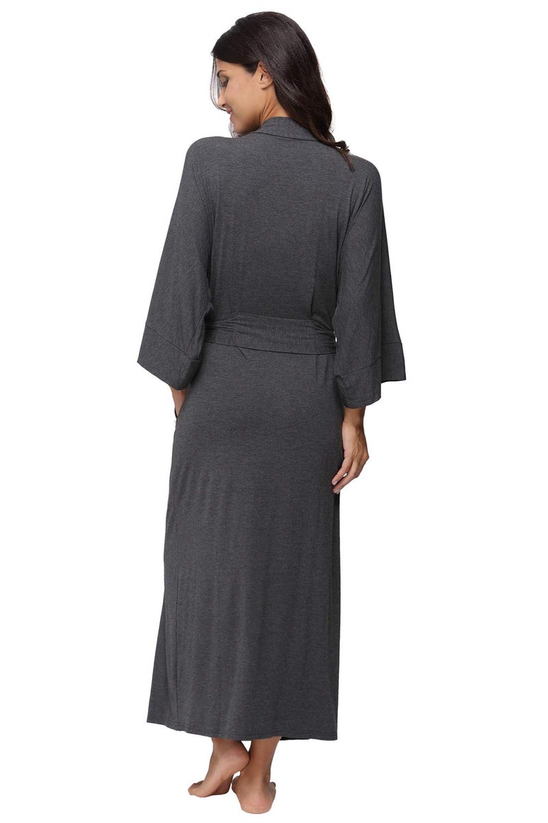 MissNina Women's Long Kimono Robes - Maternity Full Length Soft Dressing Gown Sleepwear, Dark Grey - Image 5