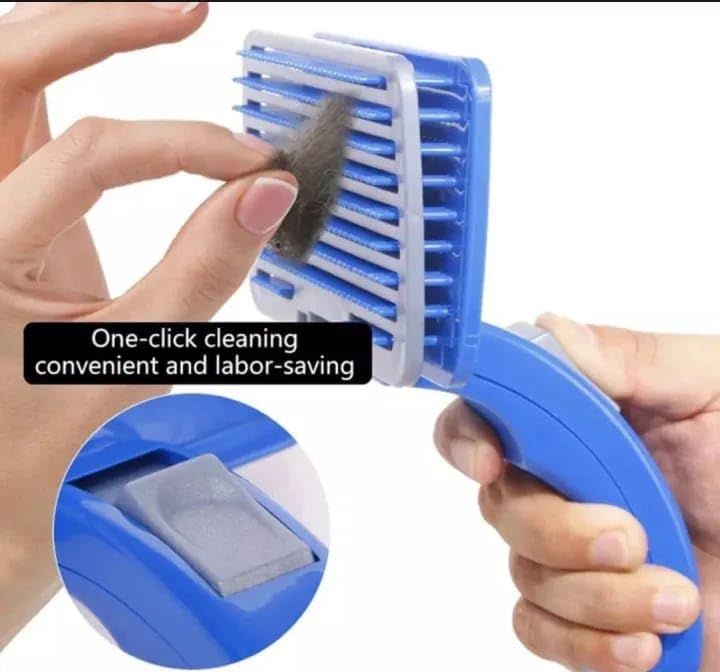 RIANZ Pets Hair Shedding Brush Comb for Dogs, Cats & Small Animals | One-Click Cleaning | Gentle & Easy Grooming Tool for Hair Removal | Blue Silicone Brush with Comfortable Handle - Image 2