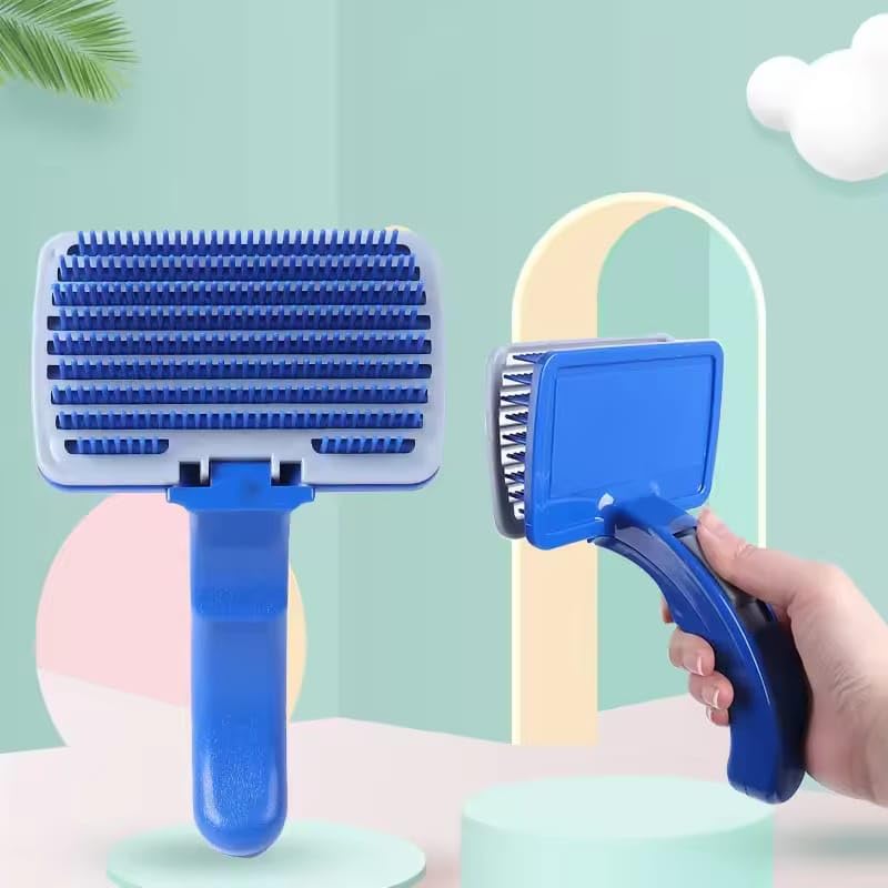 RIANZ Pets Hair Shedding Brush Comb for Dogs, Cats & Small Animals | One-Click Cleaning | Gentle & Easy Grooming Tool for Hair Removal | Blue Silicone Brush with Comfortable Handle - Image 1