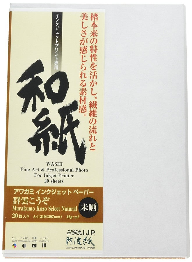 Awagami Factory Awagami Murakumo Kozo Select Natural Fine Art Inkjet Paper, 42gsm A4 (8.27" x 11.69") 20 Sheets - Image 1