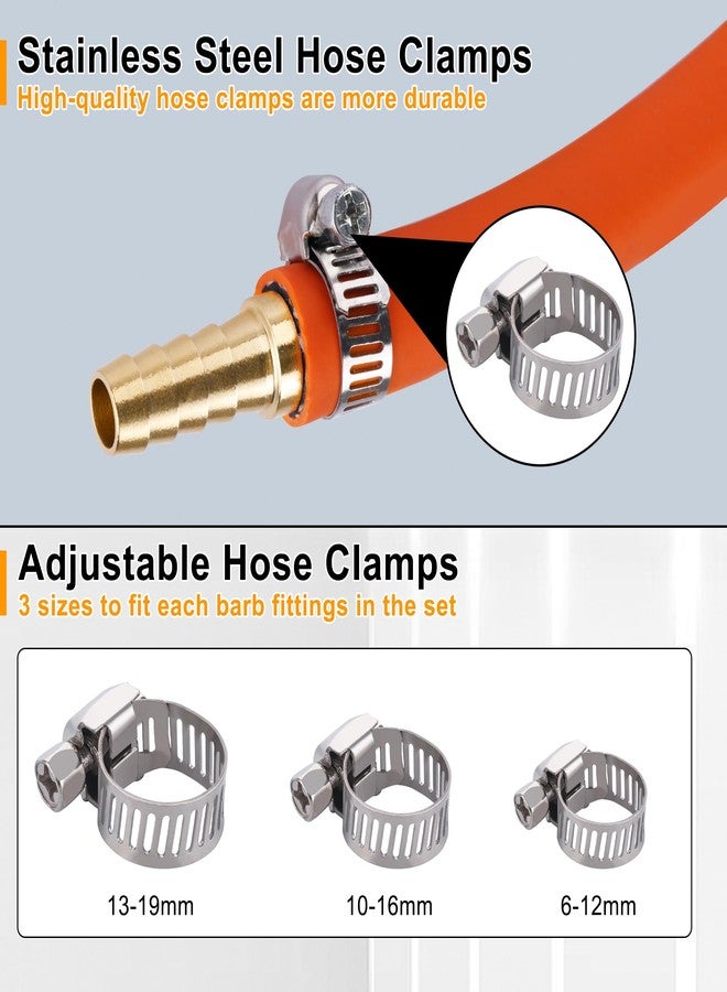 Ailbiuko 26PCS Brass Hose Barb Fitting,Barb Splicer Mender Hose Fittings 3/16" 1/4" 5/16" 3/8" 1/2" 5/8" with 52Pcs Stainless Steel Pipe Hose Clamps for Air/Fuel/Water/Oil Hose - Image 4