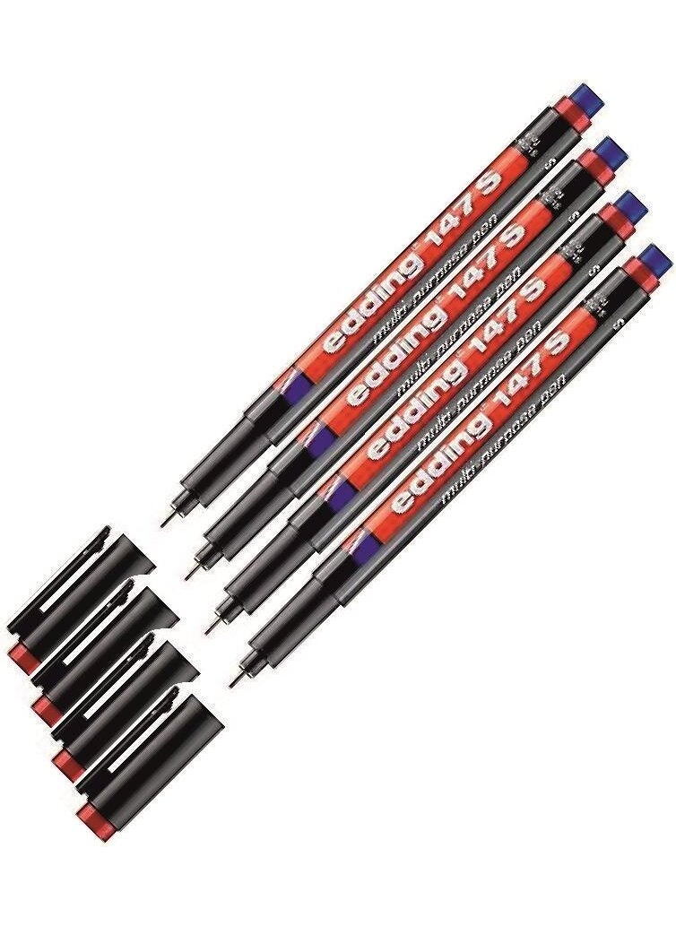 Edding - 147S Acetate Pen Red 4 Pack - Image 1
