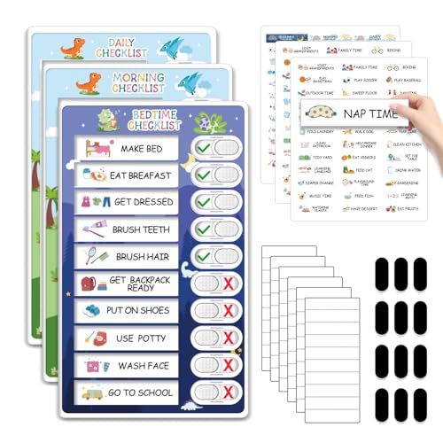 CustomMaster 3 in 1 Bedtime/Morning/Daily Routine Chart for Kids, Magnetic Chore Chart for Kids with Cute Chore Stickers, Visual Schedule for Kids with Autism, Cute to Do List Checklist for Kids - Image 1