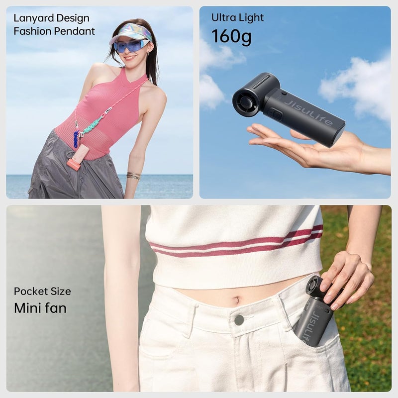 JISULIFE Portable Handheld Fan Life9, Turbo Power High Speed Air [12H Max Cooling Time], 5 Gear Wind, 3600mAh Rechargeable, Mini Pocket Design, Personal Fan for Travel Concerts Cruise Makeup - Black - Image 5