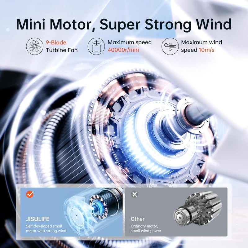 JISULIFE Portable Handheld Fan Life9, Turbo Power High Speed Air [12H Max Cooling Time], 5 Gear Wind, 3600mAh Rechargeable, Mini Pocket Design, Personal Fan for Travel Concerts Cruise Makeup - Black - Image 3