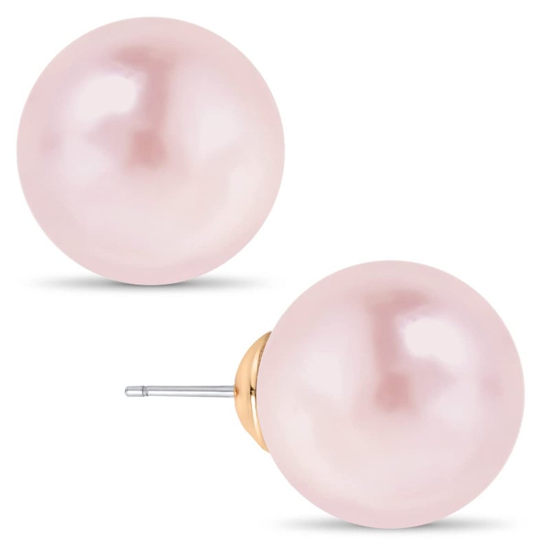 Humble Chic NY Pink Pearl Earrings for Women - Light Pink Earrings for Women, Chunky Cute 14mm Round Faux Pearls Studs, Oversized Hypoallergenic Fake Statement Fashion Jewelry for Brides or Bridesmaids - Image 1