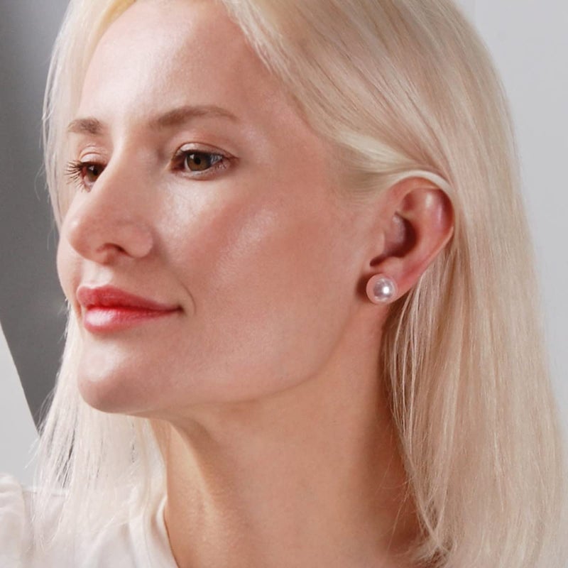 Humble Chic NY Pink Pearl Earrings for Women - Light Pink Earrings for Women, Chunky Cute 14mm Round Faux Pearls Studs, Oversized Hypoallergenic Fake Statement Fashion Jewelry for Brides or Bridesmaids - Image 4