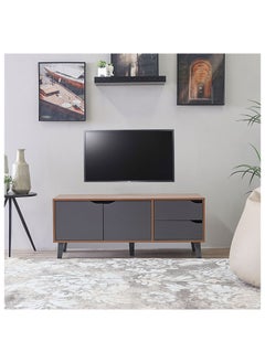 DANUBE HOME Modesto TV Cabinet For Up To 32 Inches TV Entertainment Modern Design Wall Unit Furniture Wooden TV Stand For Living Room Bedroom TV Rack L120xW40xH49 cm Cherry/Dark Grey  - Image 1