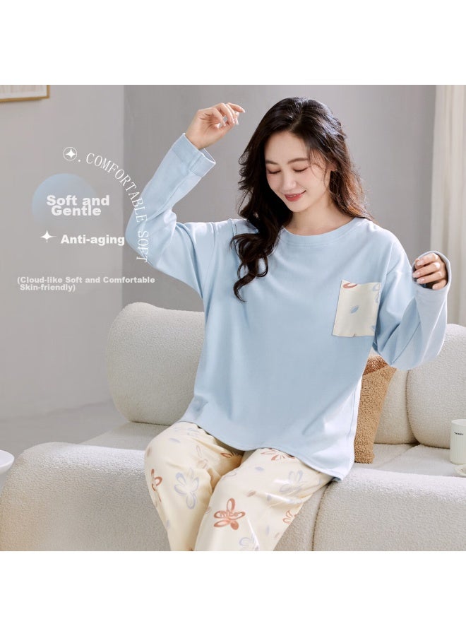 Your Sun Yiershuang Women's Pajamas, Spring And Autumn Round Neck Pullover Long Sleeve Set, Loose-fitting Loungewear, Suitable For Outdoor Wear - Image 1