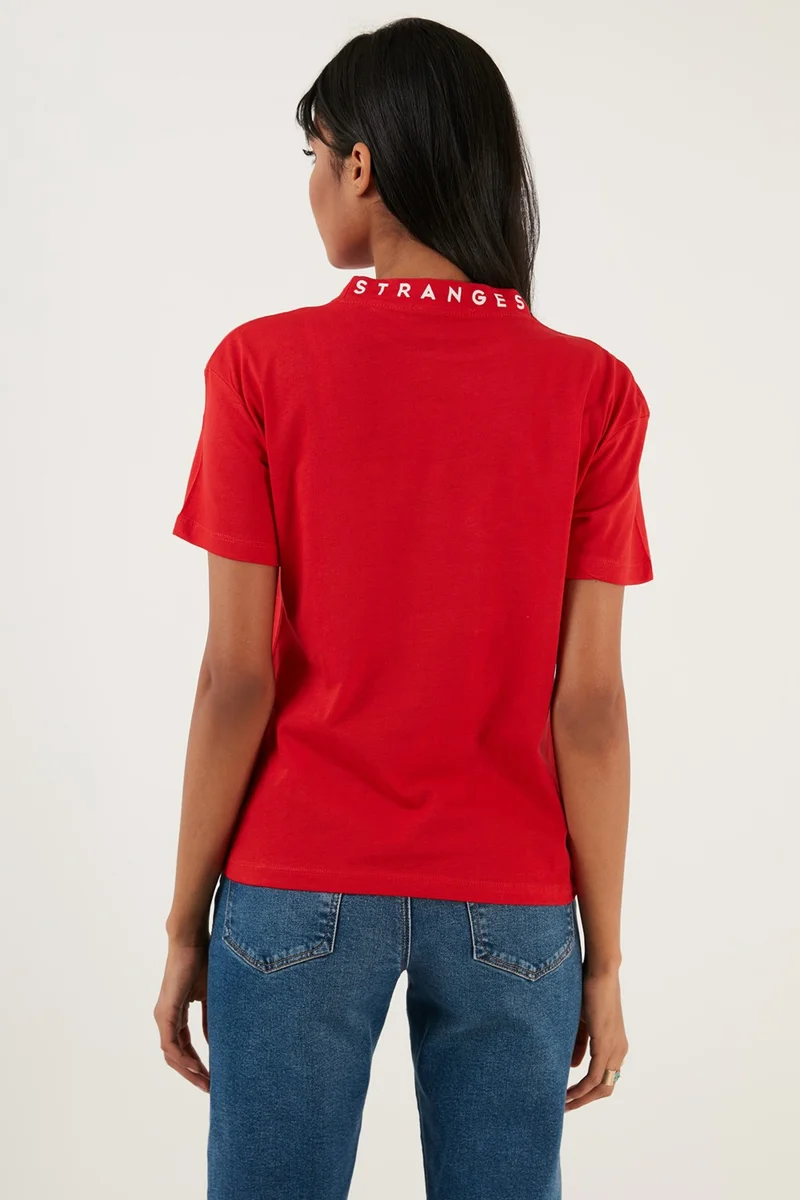 Lela Collar Printed Crew Neck Basic Knitted T Shirt Women's T Shirt 5864054