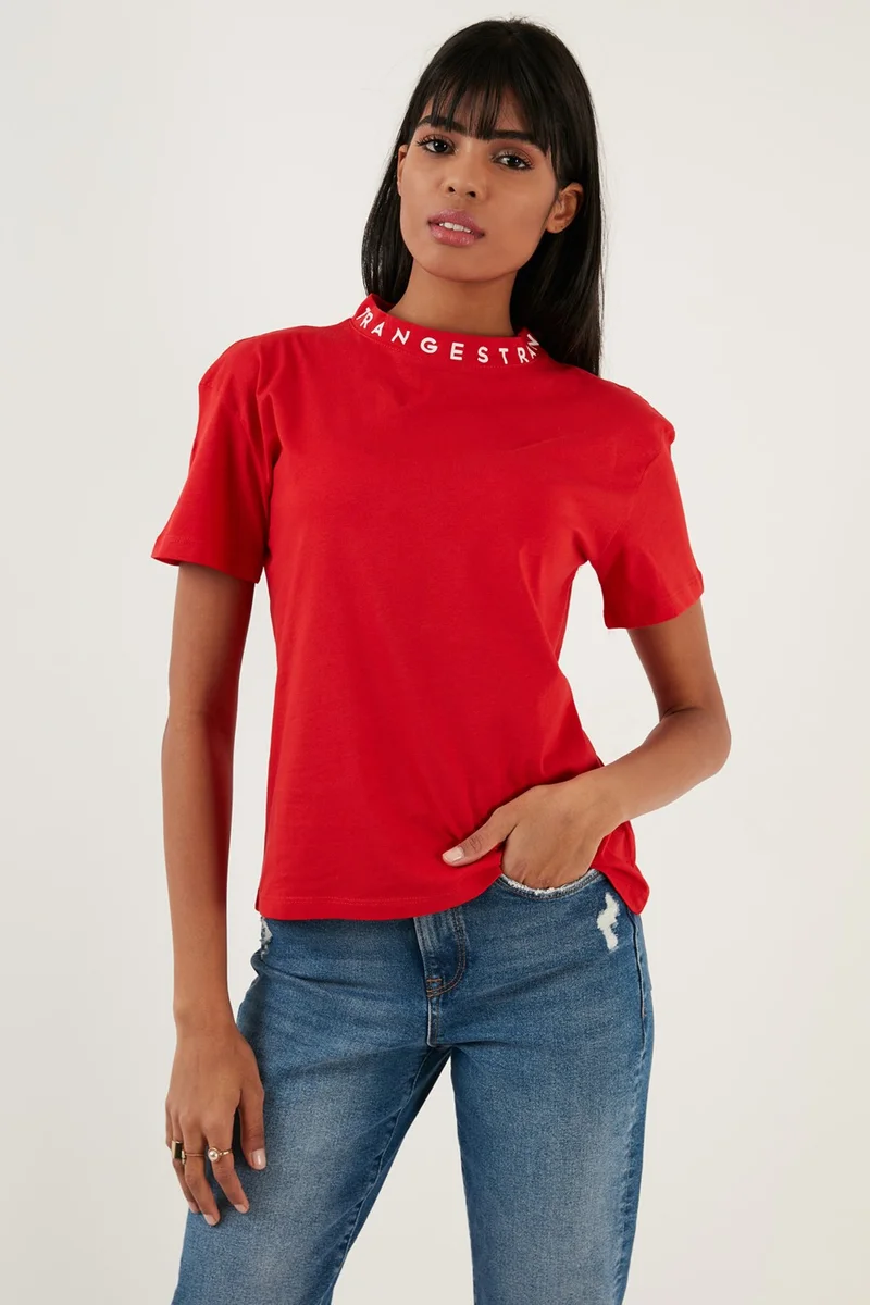 Lela Collar Printed Crew Neck Basic Knitted T Shirt Women's T Shirt 5864054