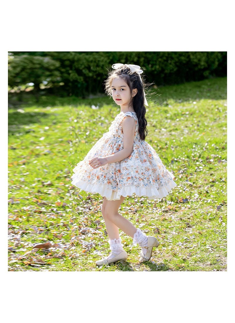 Loquat Girl's Vest floral embroidery Lolita Fluffy Sleeveless Dress White/Pink  - Image 2