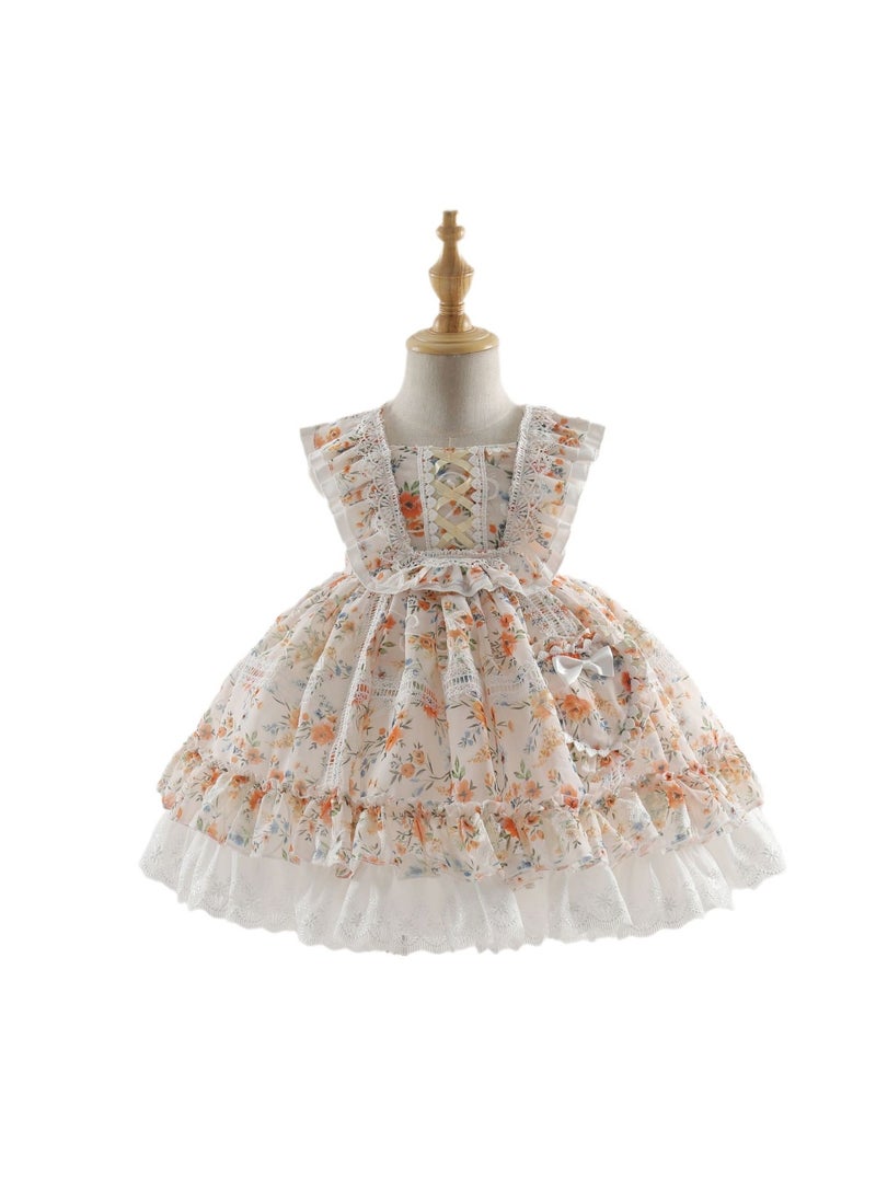 Loquat Girl's Vest floral embroidery Lolita Fluffy Sleeveless Dress White/Pink  - Image 4