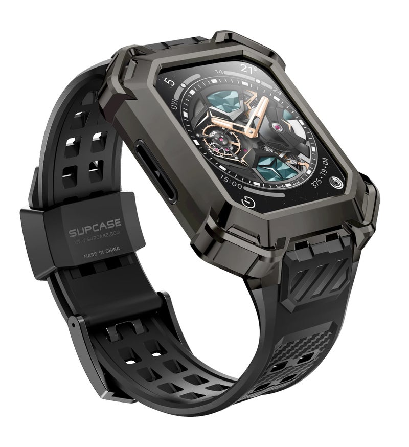 SUPCASE Unicorn Beetle Pro XT Series Rugged Case + Band Compatible with Apple Watch SE/8/7/6/5/4 (45/44mm), Metal Protective Cover with Strap – Gun - Image 1