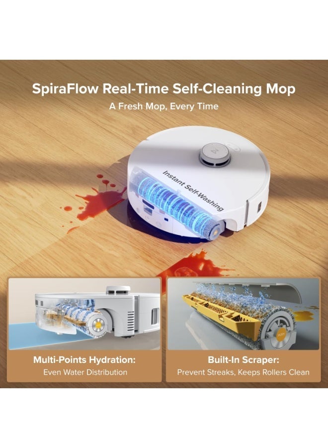 روبو روك مكنسة وممسحة roborock Qrevo Curv 2 Flow Robot، ممسحة دوارة للتنظيف الذاتي في الوقت الحقيقي SpiraFlow، 20000 باسكال، نظام مزدوج بدون تشابك، تجنب العوائق بالذكاء الاصطناعي، ممسحة غسيل وتجفيف بالحرارة، حماية السجاد - Image 2