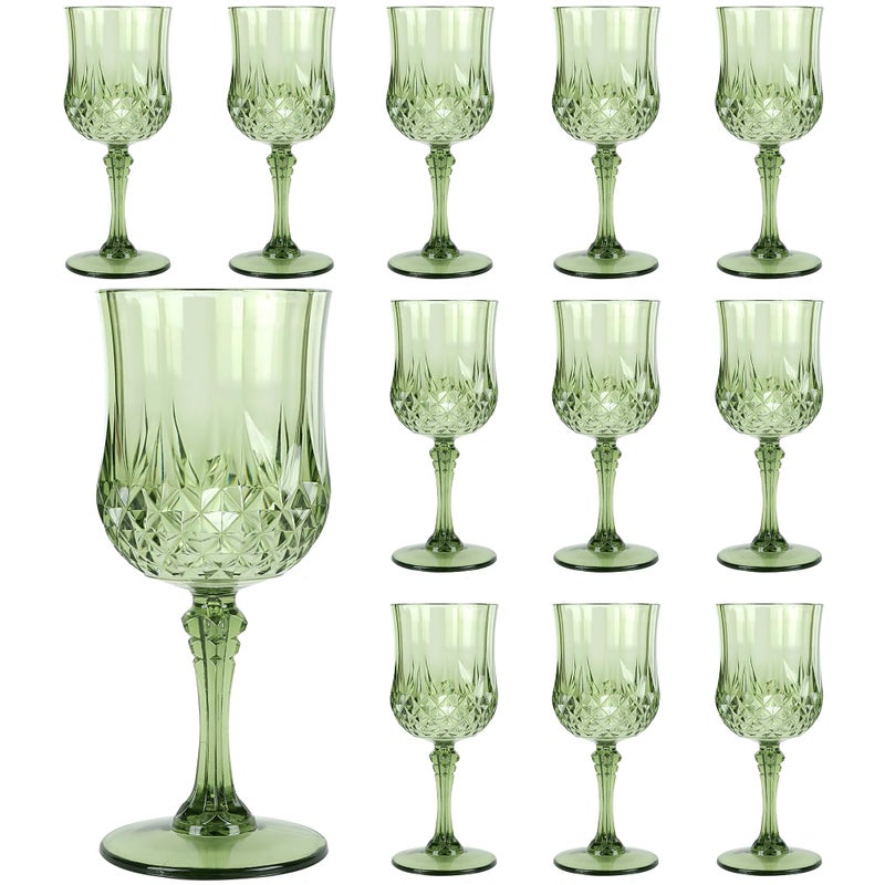 LEYIQU Plastic Wine Glasses, Plastic Goblets Vintage Style Cordial Drinking Glasses for Valentineâ€™s Day, Wedding Reception, Grand Event Party Supplies (12, New Green) - Image 1