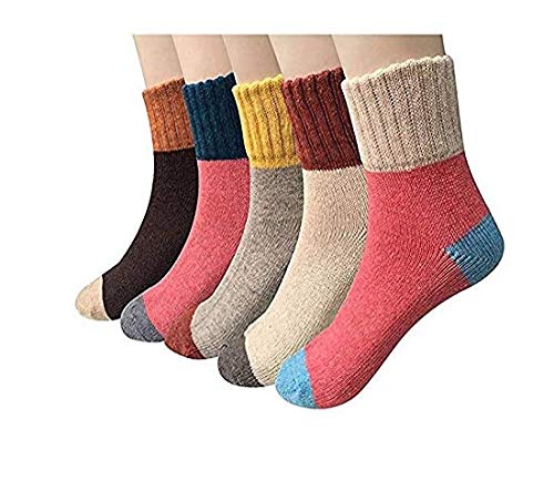 Aeoss Women's 4 Pairs Vintage Style Winter Knitting Warm Wool Crew Socks, A-Waven Stylish Winter Wool Crew Socks for Women/Girls (Free Size_Multi Color) - Image 1
