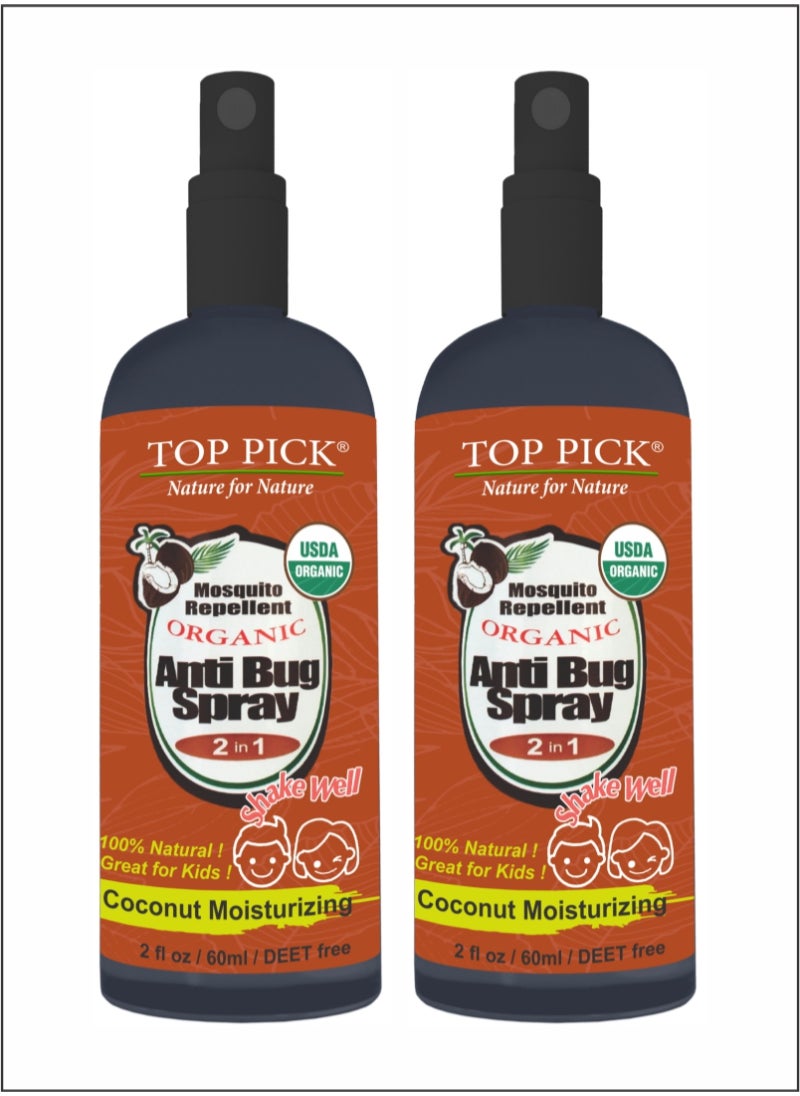 Top Pick bundle of 2 - 2-in-1 Organic Mosquito Repellent - Bug Protection and Coconut Moisturization 