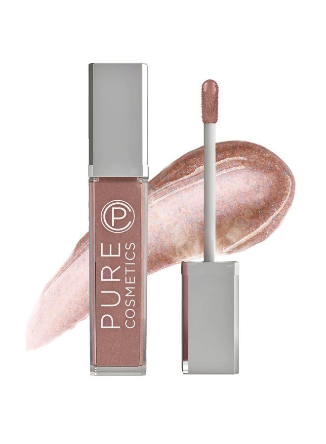Pure Cosmetics Natural Hydrating Lip Gloss, Cosmic Latte - Push Button Light Up Lip Gloss with LED Applicator & Mirror - Image 1