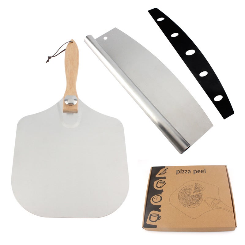 Folding Aluminum Pizza Shovel 12 Inch Wooden Handle Transfer Pizza Shovel Pizza Cutter Tool Combination Set Baking Pizza Shovel(88*30.5cm aluminum shovel Bubble Bag) - Image 5