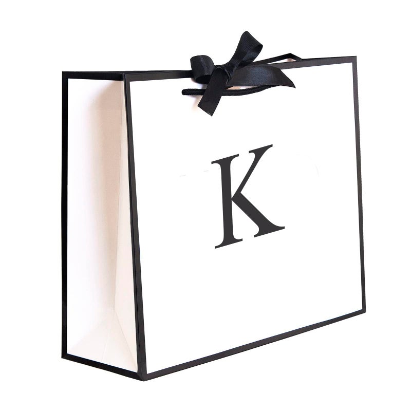 QLSKO Initial Gift Bag with Bow Ribbon Personalized Horizontal Paper Bag Monogrammed Birthday Gifts for Women Men (K-Medium) - Image 1