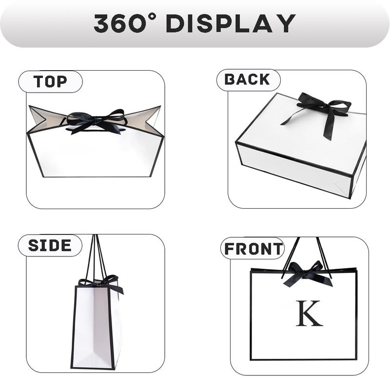 QLSKO Initial Gift Bag with Bow Ribbon Personalized Horizontal Paper Bag Monogrammed Birthday Gifts for Women Men (K-Medium) - Image 3